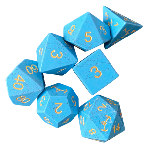 Stone Dice (7) Blue Turquois Synthetic with Crown logo on all dice