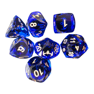 Glass Dice Set (7) - Dark Blue with Facet Cut with Crown logo