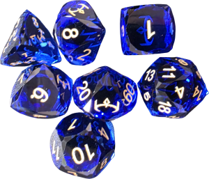 Glass Dice Set (7) - Dark Blue with Facet Cut with Crown logo