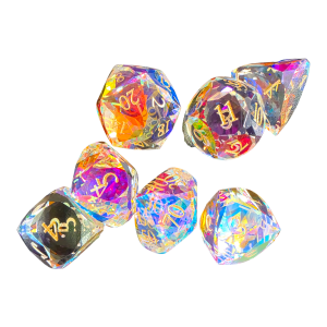 Iridescent Glass Dice (7) facet cut (no logo) PREMIUM HIGH QUALITY!
