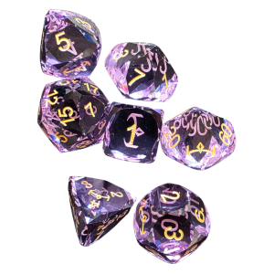 Glass Light Purple Facet Cut Dice (7) with Crown Logo PREMIUM HIGH QUALITY!