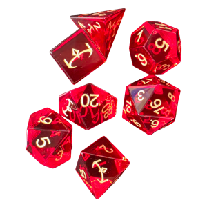 Glass Dice Set (7) - Red with Regular Cut with Crown logo