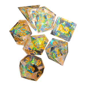Sparkle Clear Gold Resin Dice (7) Sharp Edge (LM-R078Clear Gold)