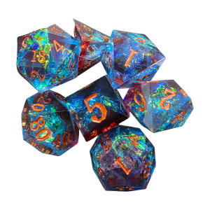 Sparkle Red Blue - gold font Resin Dice (7) Sharp Edge (LM-R078Red Blue - gold font)