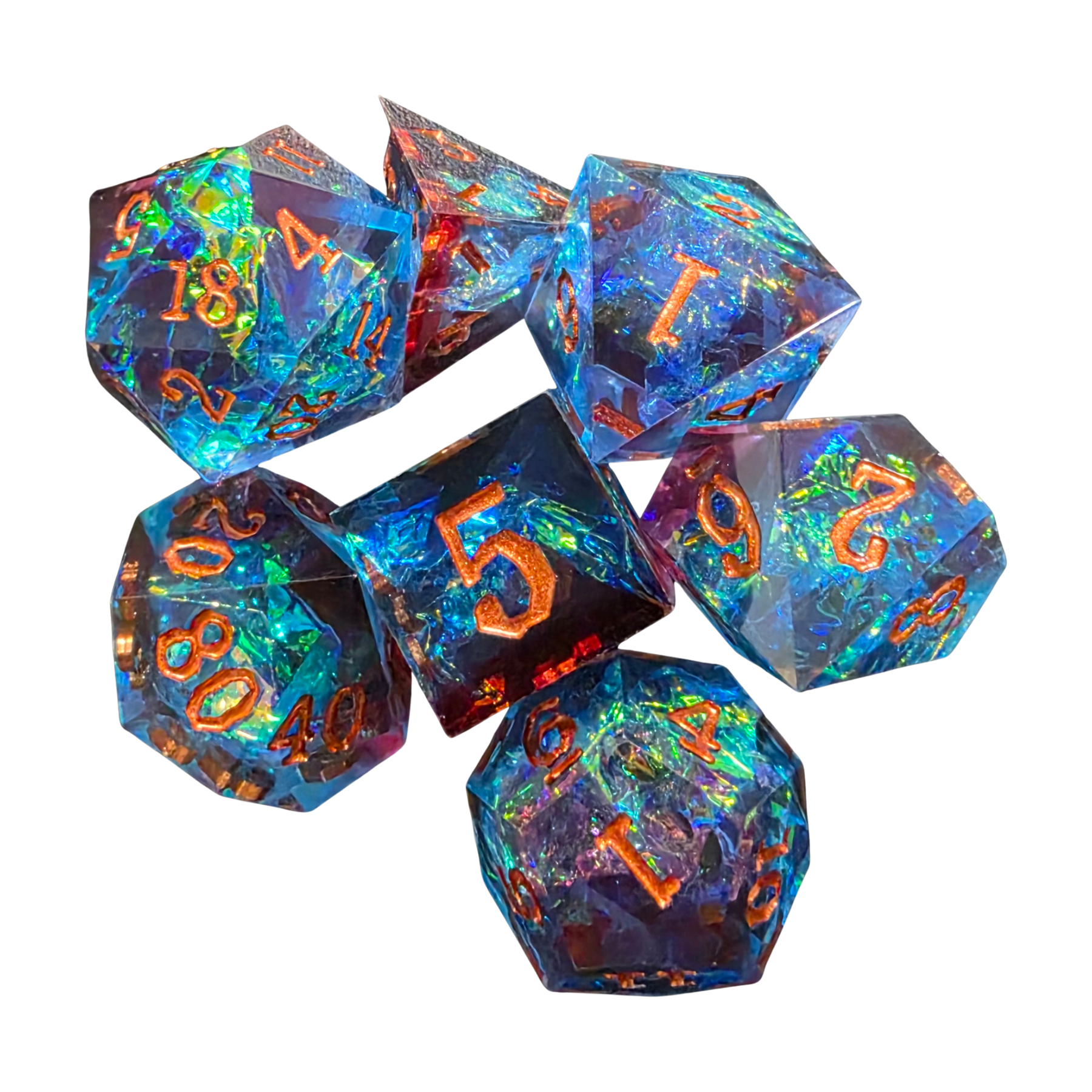 Sparkle Red Blue - gold font Resin Dice (7) Sharp Edge (LM-R078Red Blue - gold font)