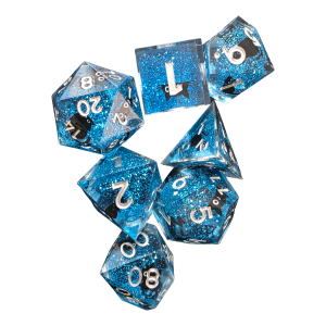 Blue Glitter Cat Resin Dice (7) Unique Sharp Edge (LM-R094 Blue Glitter Cat)