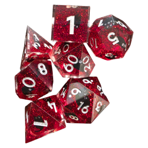 Red Glitter Cat Resin Dice (7) Unique Sharp Edge (LM-R094 Red Glitter Cat)
