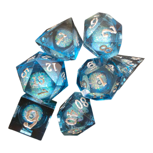 Black Blue Quicksand Resin Dice (7) Sharp Edge (LM-R095 Black BlueQS)