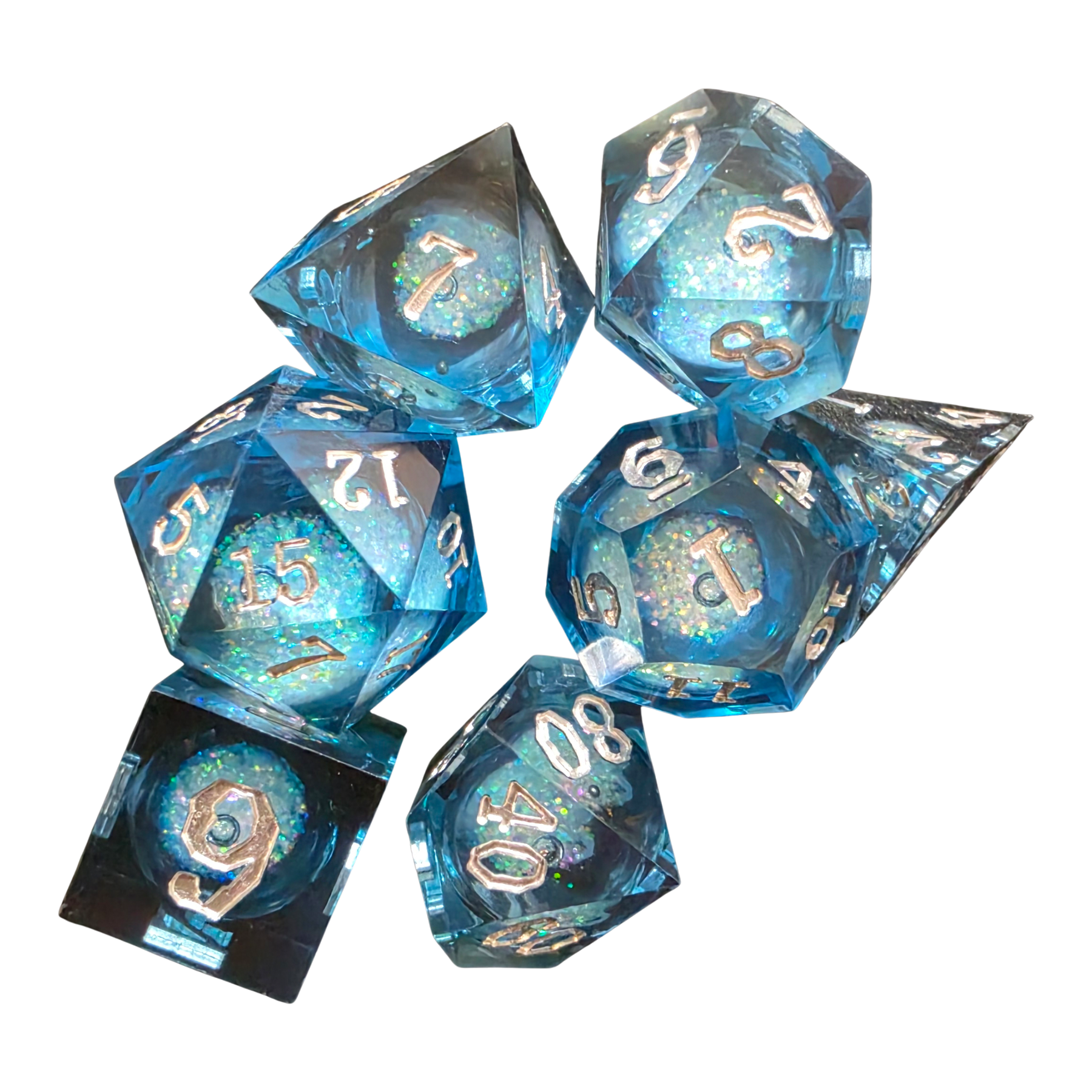 Black Blue Quicksand Resin Dice (7) Sharp Edge (LM-R095 Black BlueQS)