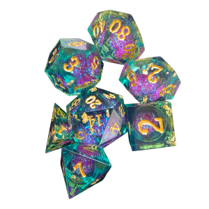 Green Fuchsia Quicksand Resin Dice (7) Sharp Edge (LM-R095 Green FuchsiaQS)