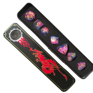 Resin Dice: Blue & Rose w/Candy Wrapper & storage tin (RS-005TIN)