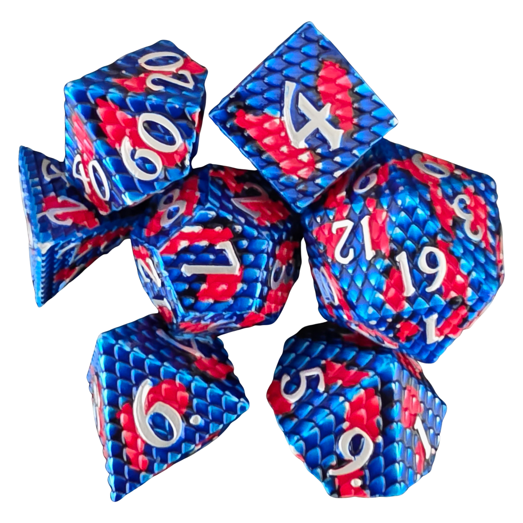 Dragon Scale METAL DICE Blue and Red